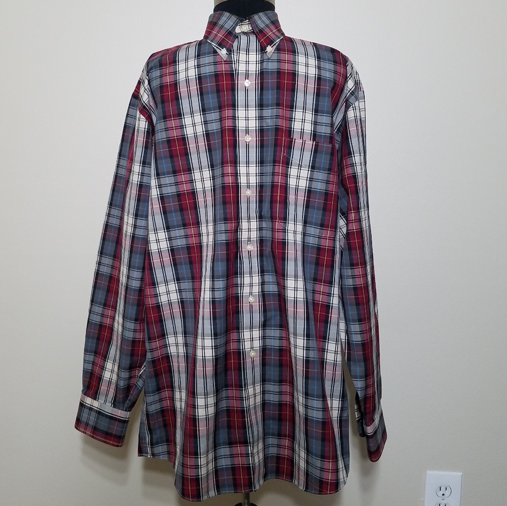 Jos A Bank Red Blue Plaid Long Sleeve Button Shirt